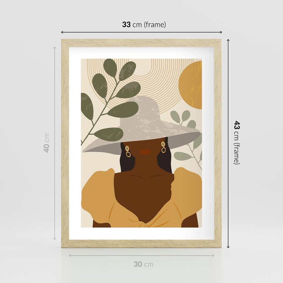 Plakat w ramie 30x40 - Grafika w Innowacyjnym Stylu - grafika, postać kobiety - rama drewno