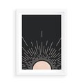 Plakat w ramie 50x70 - Słoneczny Portret Duszy - boho czarne słońce, nowoczesna grafika - rama biała