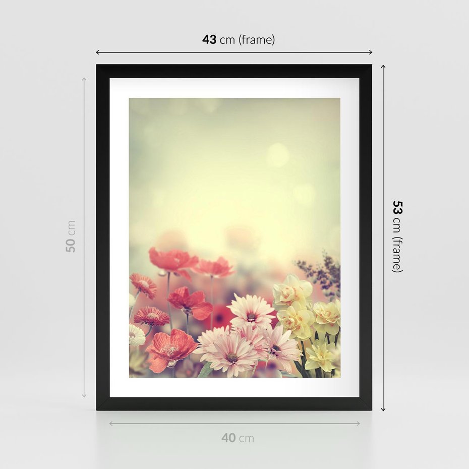 Plakat w ramie 40x50 - Delikatne kwiaty pastelowe - kwiaty, pastelowe - rama czarna