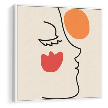 Obraz w ramie 50x50 - Taniec Przenikających Plam - abstrakcyjny obraz, przypomina twarz - rama biała