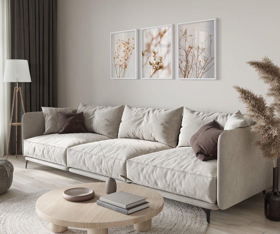 Zestaw obrazy w ramie 30x40 galeria - Suche, kwiaty, boho, trawy - rama biała