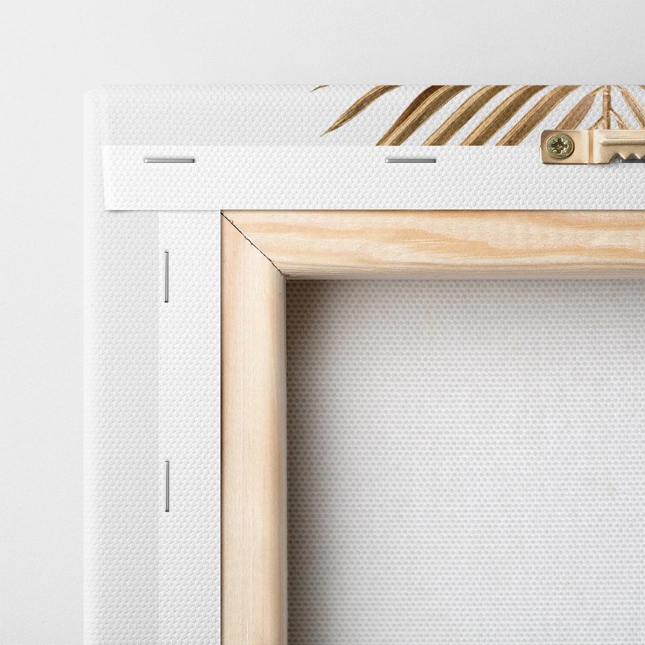 Obraz na płótnie 50x50 - Złoty blask palmowego liścia - złota, palma