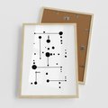 Plakat w ramie 50x70 - Nocne Zawirowania - abstrakcyjny plakat, czarne kropki i kreski - rama drewno