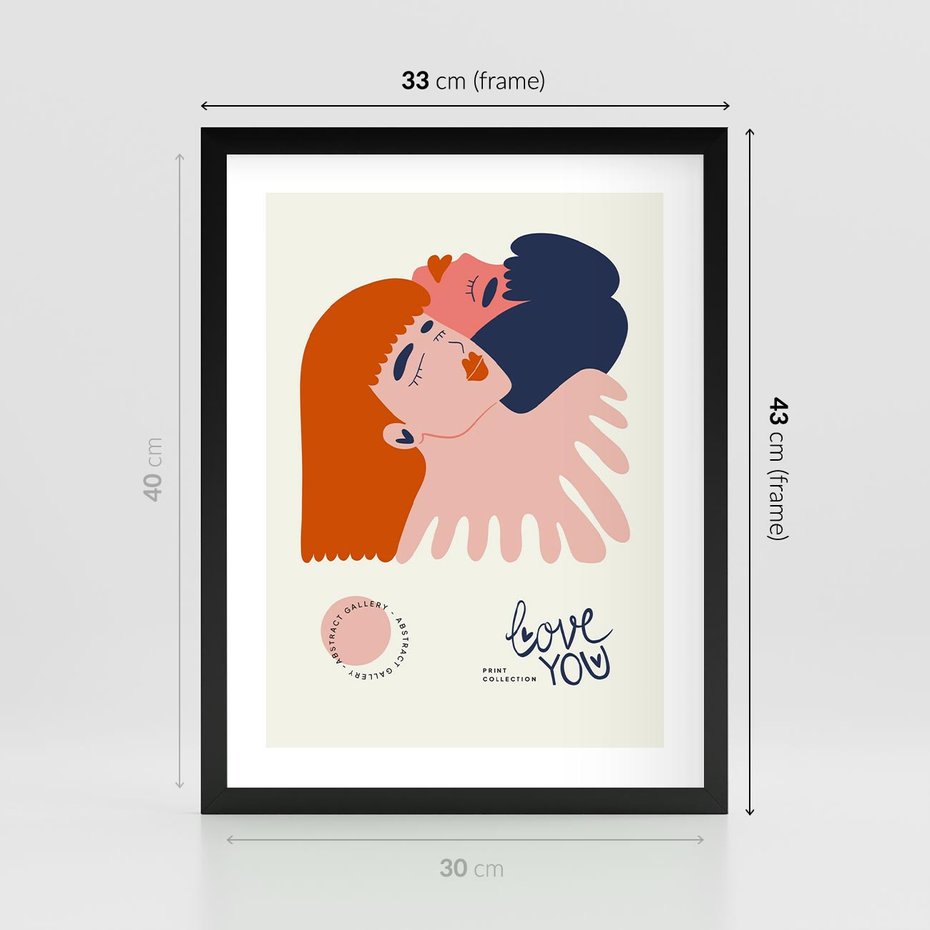 Plakat w ramie 30x40 - Rondo melancholii - para zakochanych, graficzny obraz - rama czarna