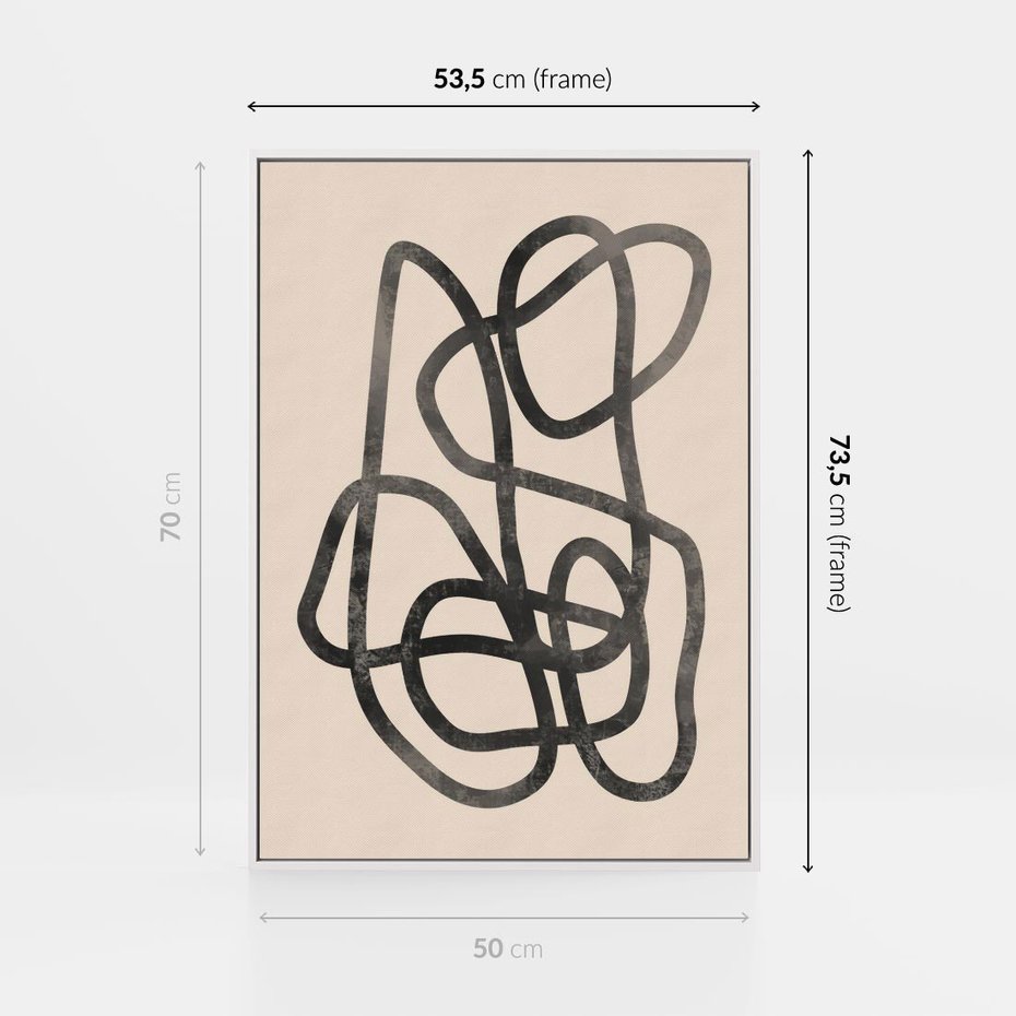 Obraz w ramie 50x70 - Przenikanie Wirtualnych Wymiarów - zaplątane minimalistyczne linie, na bezowym tle - rama biała