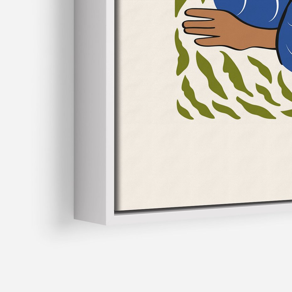 Obraz w ramie 50x70 - Rozbite Barwy - nowoczesny plakat, kobieta otoczona liśćmi - rama biała