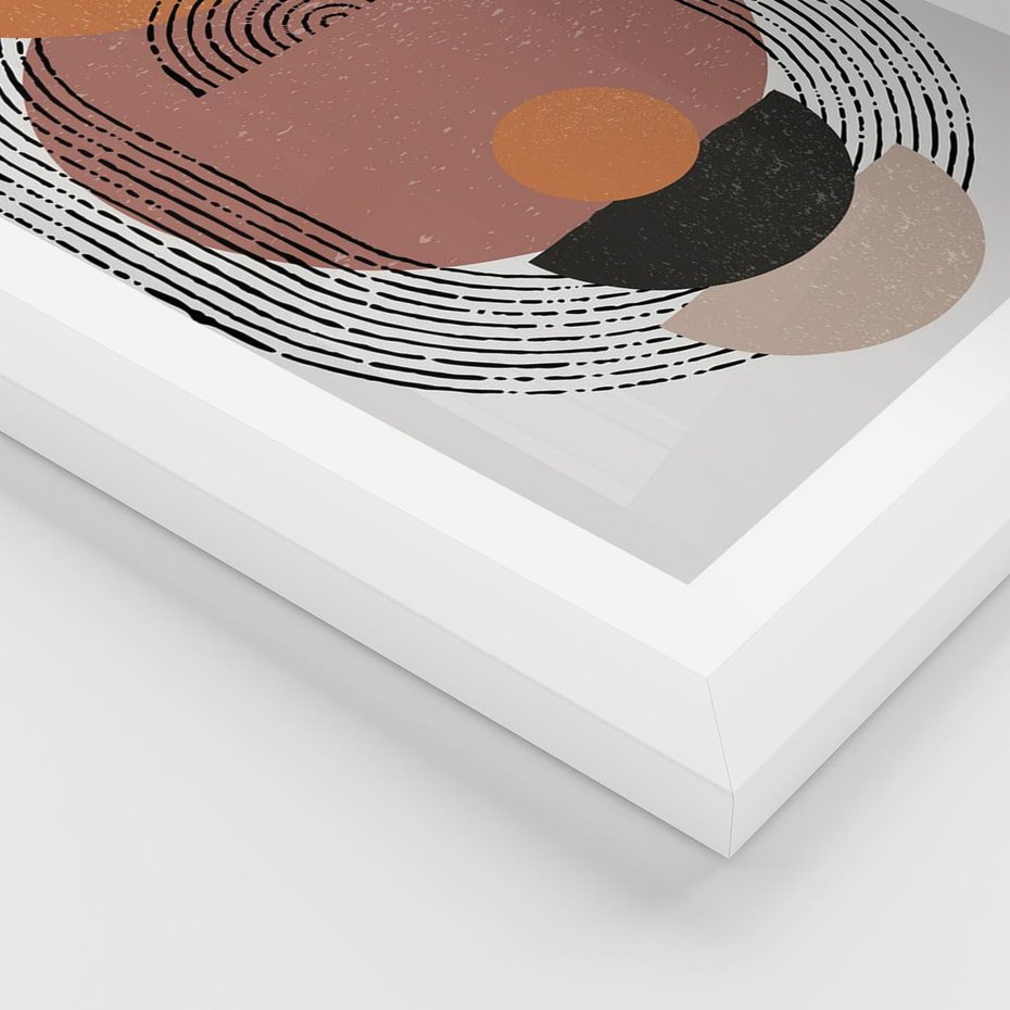 Plakat w ramie 40x50 - Abstrakcja w Odcieniach Brązu i Beżu - geometria, abstrakcyjna grafika - rama biała