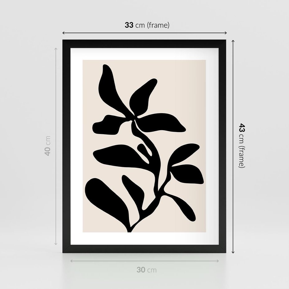 Plakat w ramie 30x40 - Wibracje Akwarelowych Ścieżek - abstrakcyjny minimalistyczna kwiat, czarno biały plakat - rama czarna