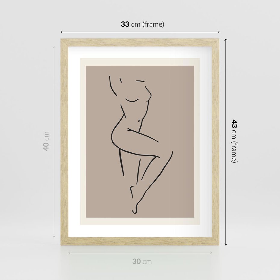 Plakat w ramie 30x40 - Zanikająca Wyobraźnia - mnimalistyczny akt, beżowa tonacja - rama drewno