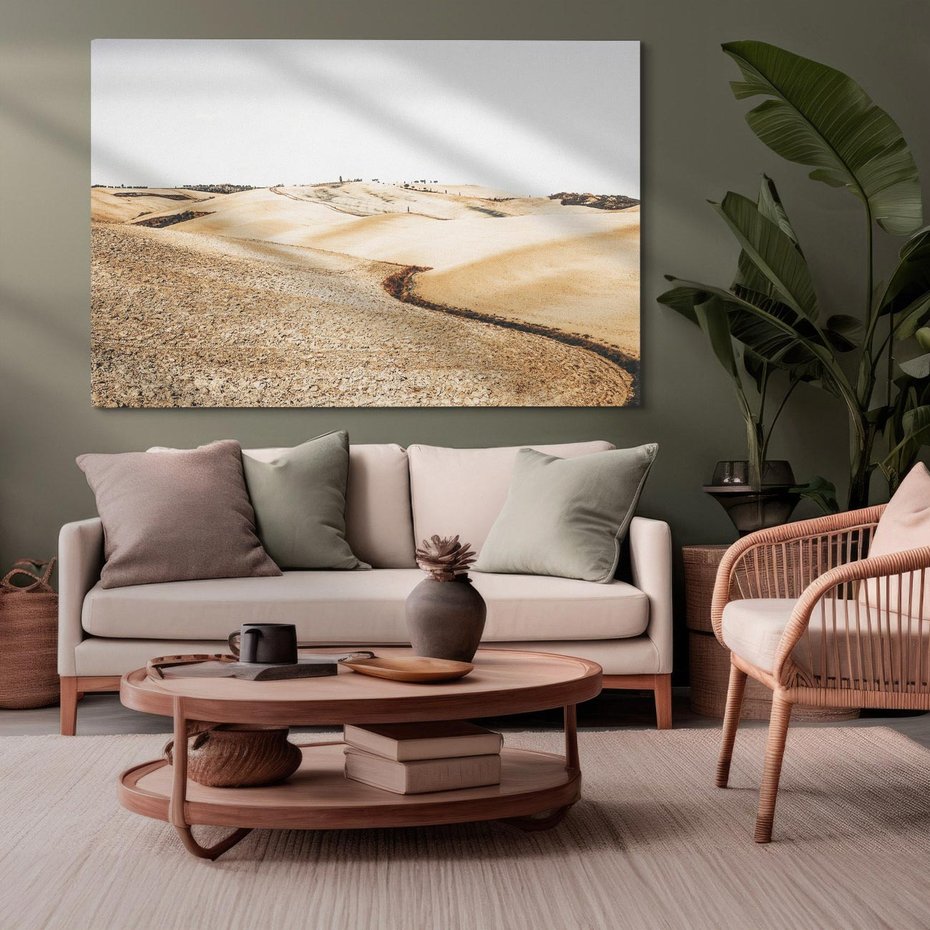 Obraz na płótnie 70x50 - Refleksyjny taniec myśli - pustynny krajobraz, odcienie sepii