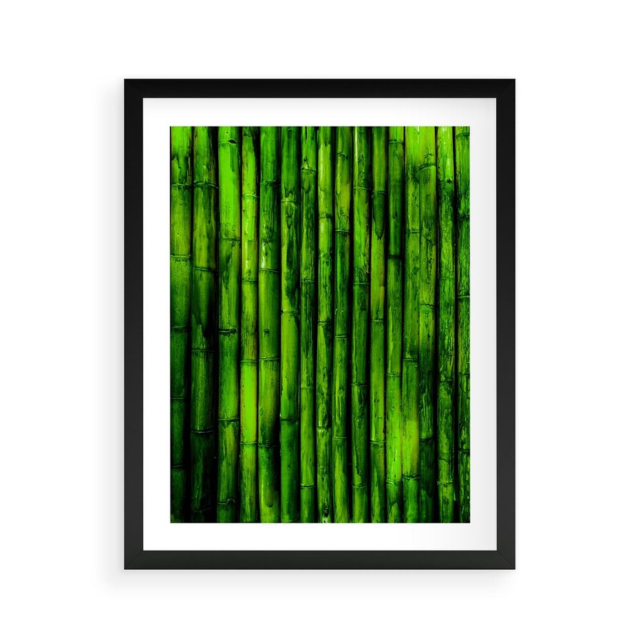 Plakat w ramie 40x50 - Bambusowy urok zielonej harmonii - bambus, zieleń - rama czarna