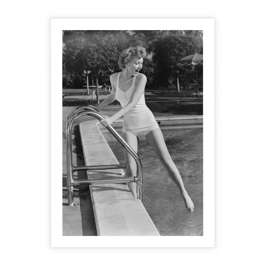 Plakat bez ramy 21x30 - Retro Basen - retro zdjęcie, czarno białe