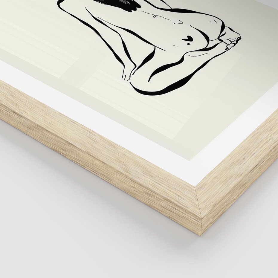 Plakat w ramie 30x40 - Minimalistyczna Piękność: Kobieta w Sztuce - grafika minimalizm, rysunek kobiety - rama drewno