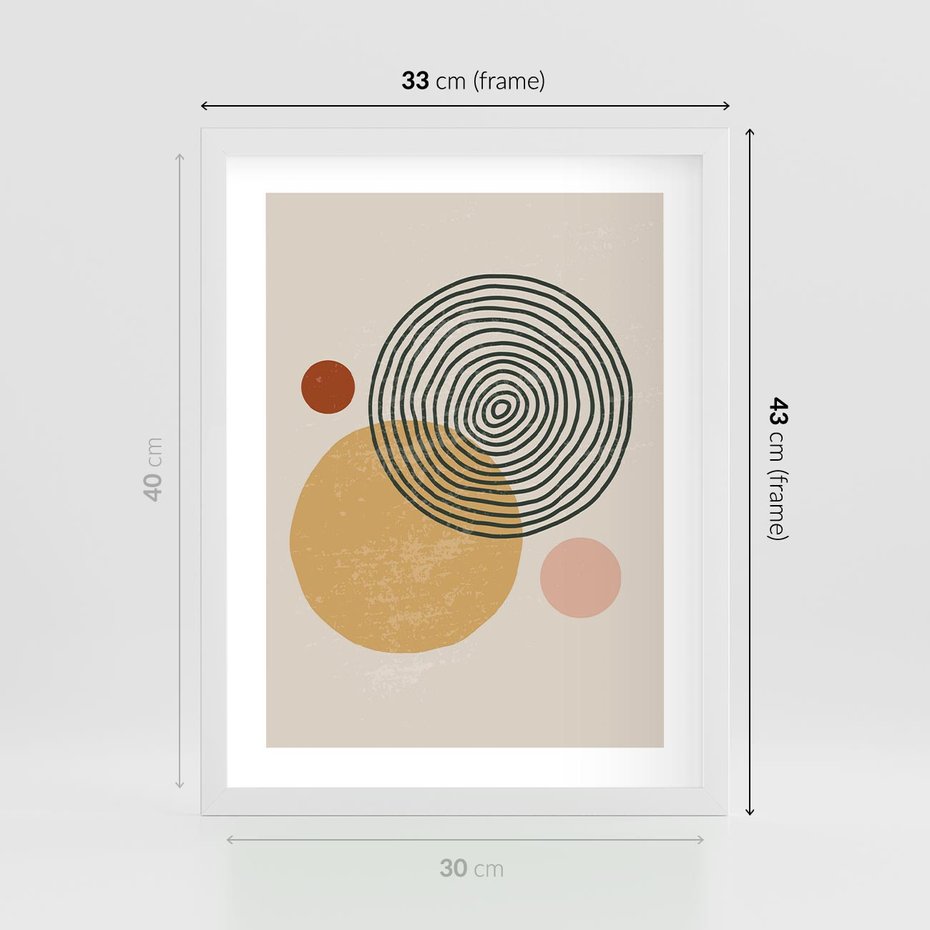 Plakat w ramie 30x40 - Boho Światło - abstrakcyjna sztuka, boho kształty - rama biała