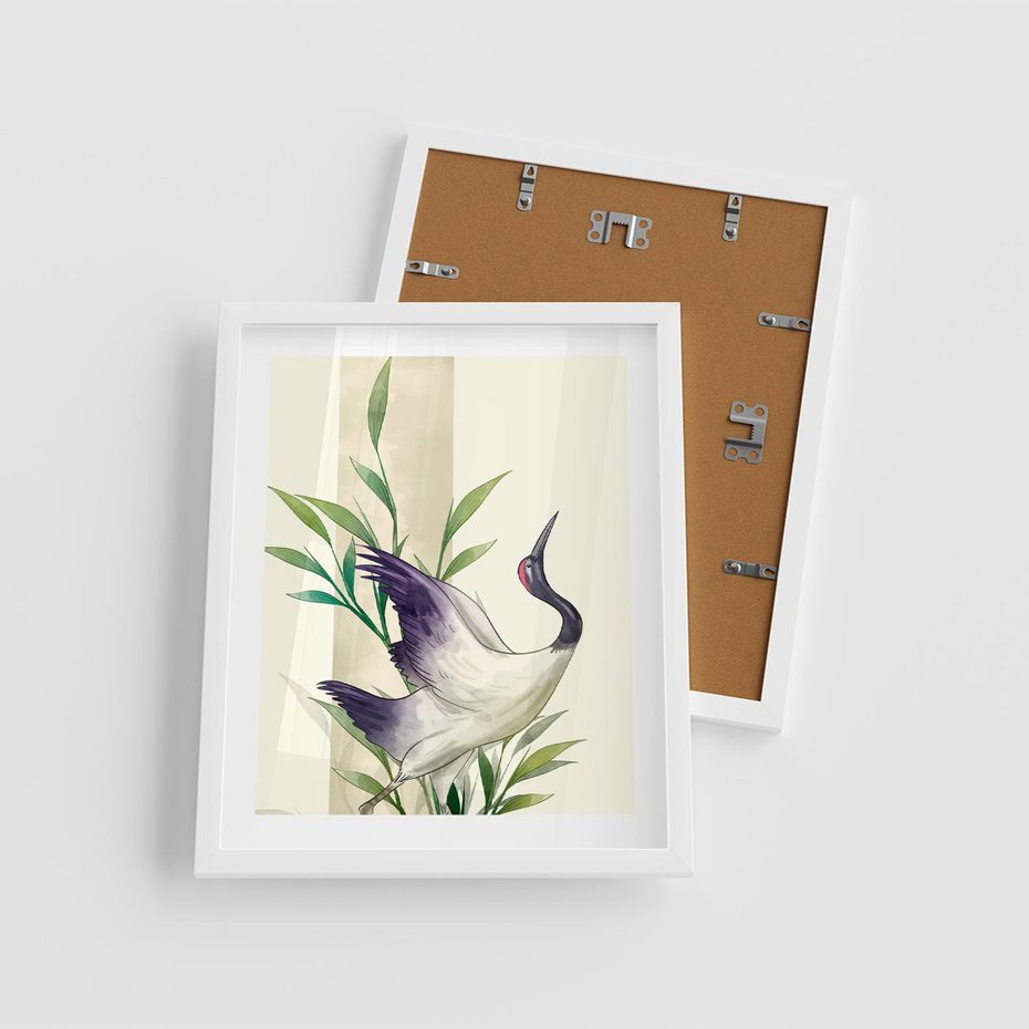 Plakat w ramie 40x50 - Migocące Ptaki - japońska sztuka, ptak - rama biała