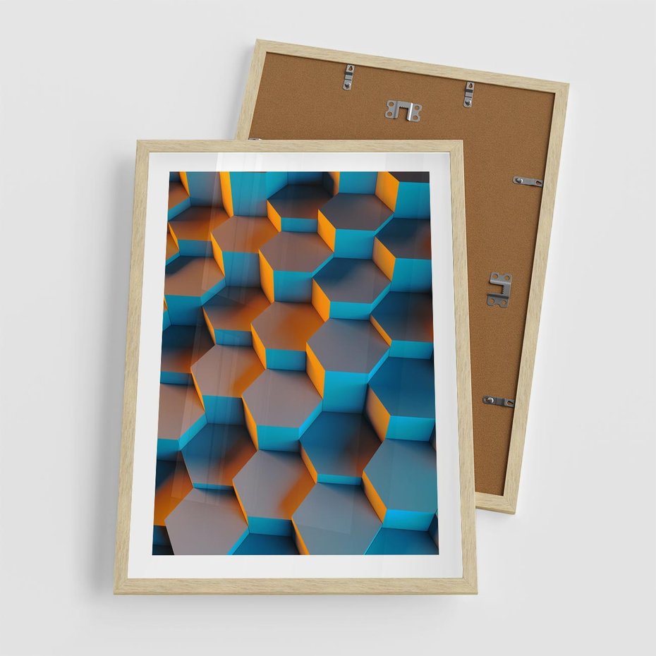 Plakat w ramie 50x70 - Trójwymiarowa Gra - geometryczna, 3D - rama drewno