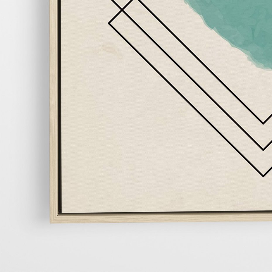 Obraz w ramie 80x120 - Impresje Przestrzeni - akwarelowa plama, geometryczne szkicowane kształty - rama drewno