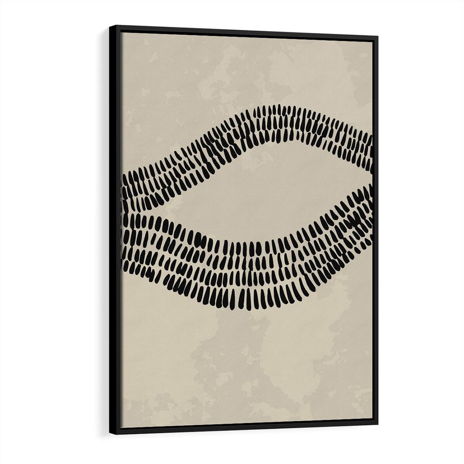 Obraz w ramie 70x100 - Kontury Ewolucji Materii - boho plakat, czarne kropki kreski - rama czarna