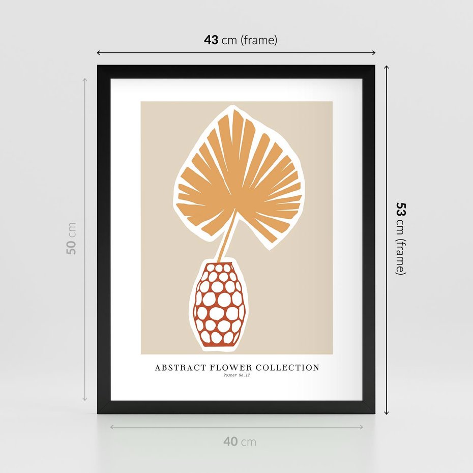 Plakat w ramie 40x50 - Kwiatowa Kreatywność - tropikalny liść w wazonie, typografia - rama czarna