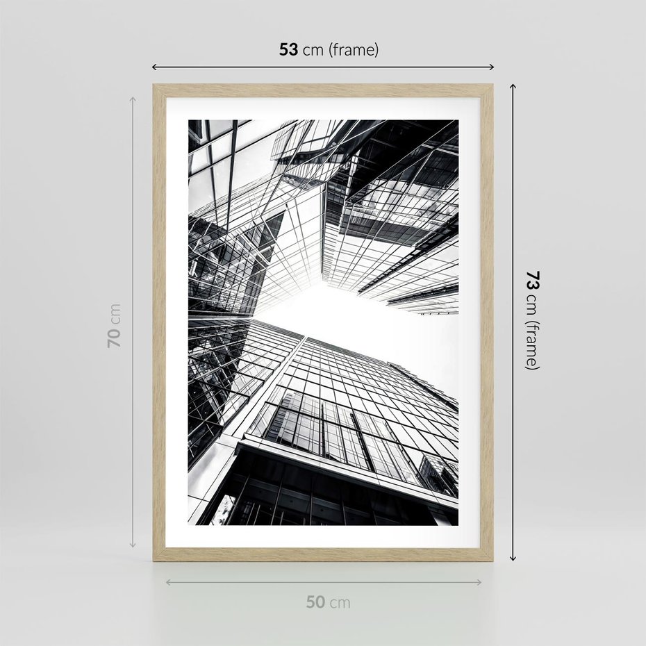 Plakat w ramie 50x70 - Wznoszący się Wysoko - architektura, wysoki wieżowiec - rama drewno