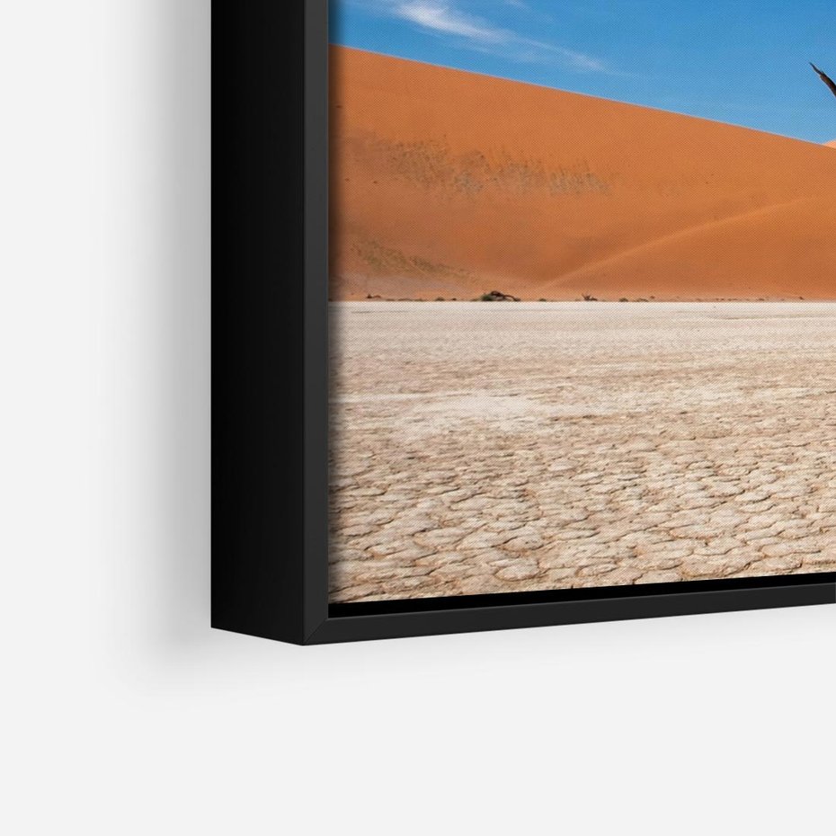 Obraz w ramie 50x50 - Słońce i Suche Drzewo - pustynia, suche - rama czarna