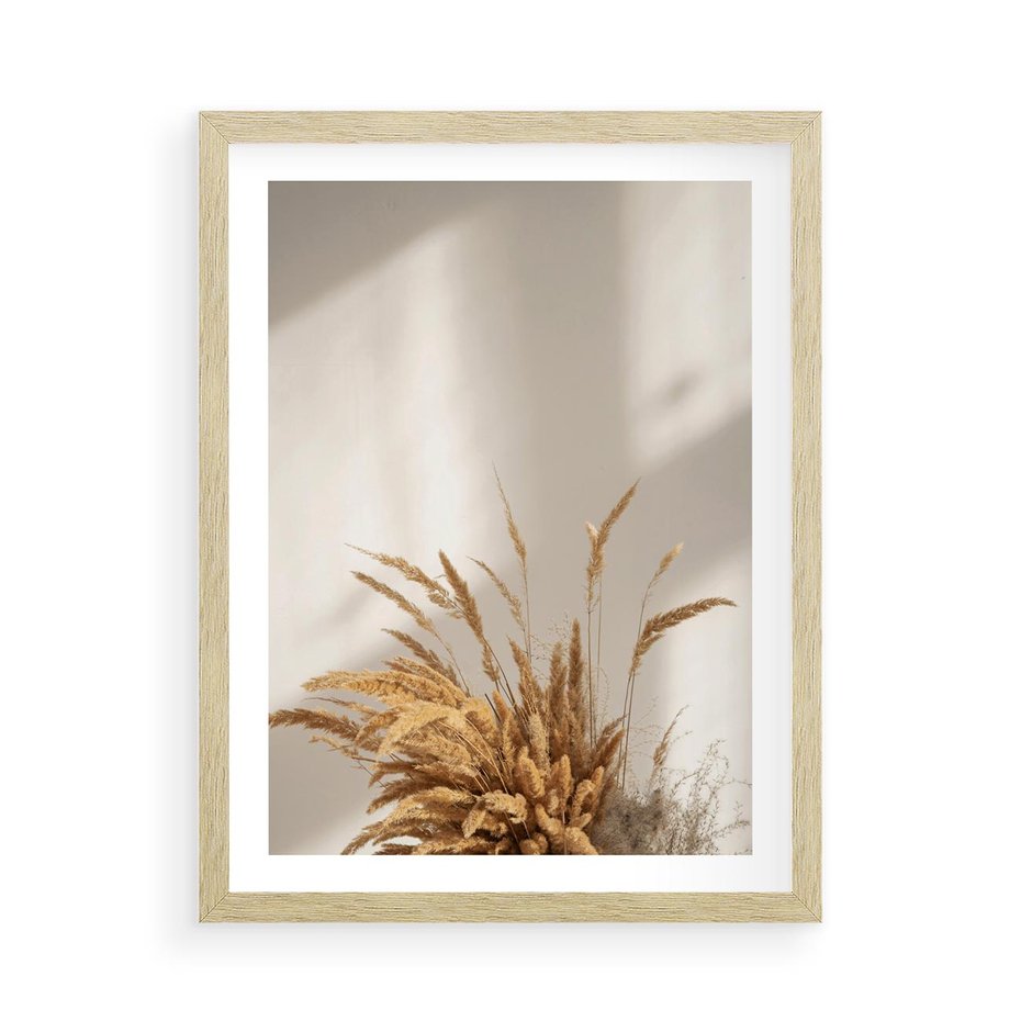 Plakat w ramie 50x70 - mpresyjne układy traw - boho, trawy - rama drewno