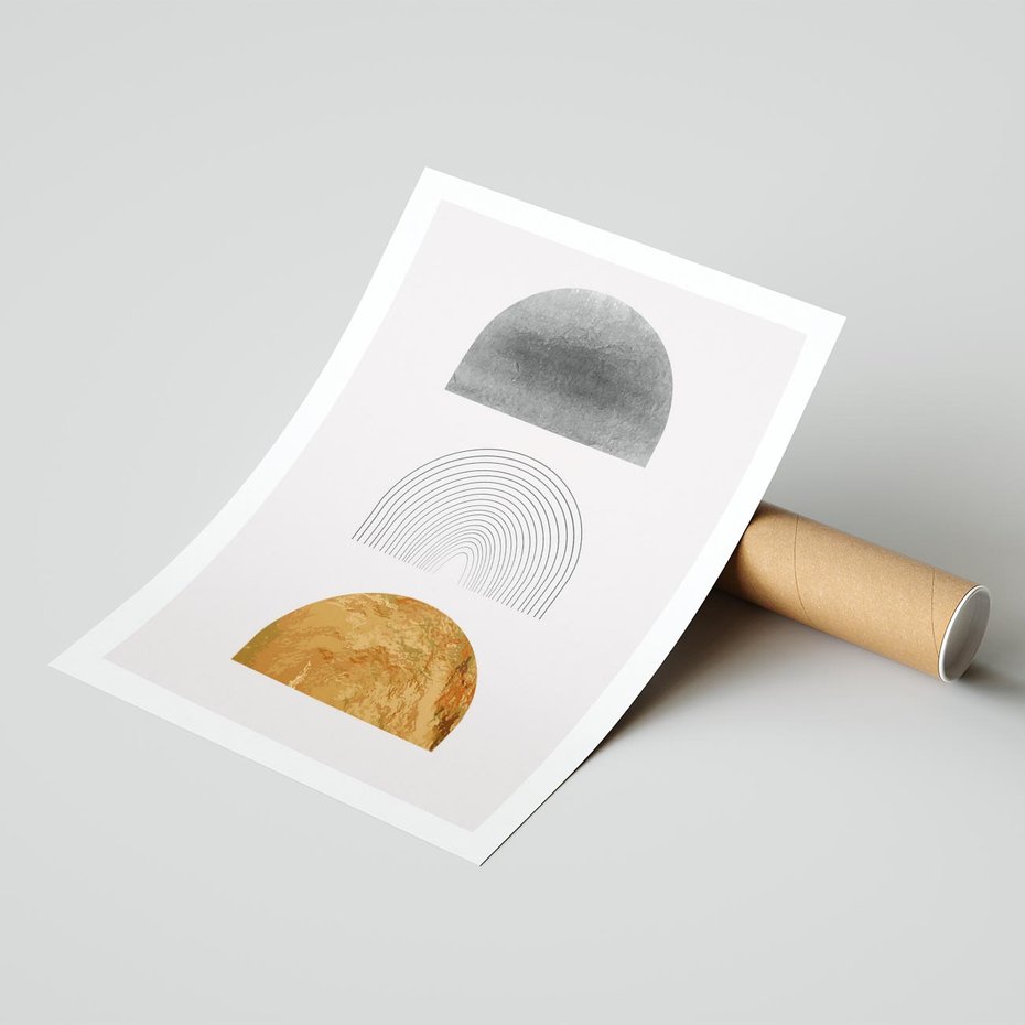 Plakat bez ramy 21x30 - Piękno wGeometrycznych Kształtach i Złocie - nowoczesna geometryczna grafika, złote elementy