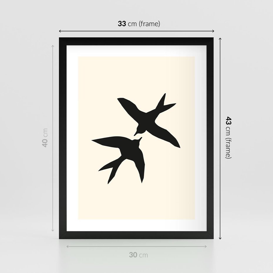 Plakat w ramie 30x40 - Kreatywne Echa - jaskółki, minimalizm - rama czarna