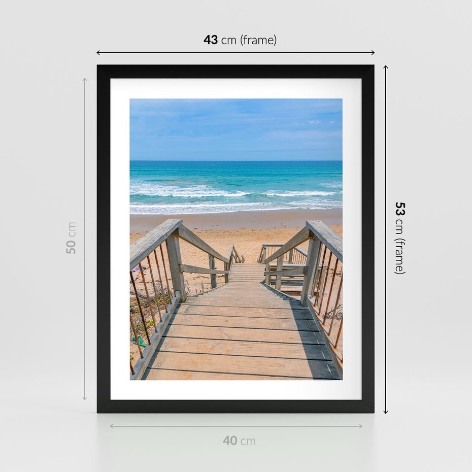 Plakat w ramie 40x50 - Pomost ku Morzu - pomost na plaży, morze - rama czarna