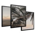 Zestaw obrazy w ramie 50x70 galeria - Palmy, plaża, zachód, słońca - rama czarna