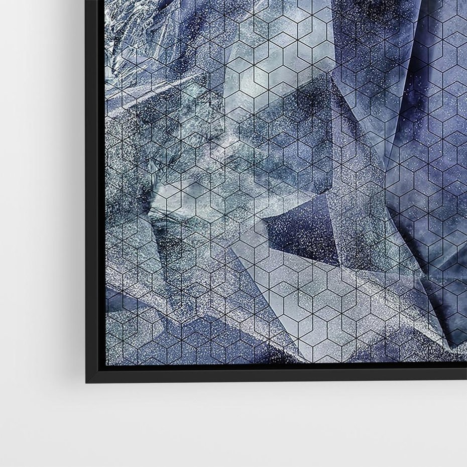 Obraz w ramie 50x50 - Melodia mgieł i marzeń - abstrakcja w kolorze granatu, przypominająca górę lodową - rama czarna