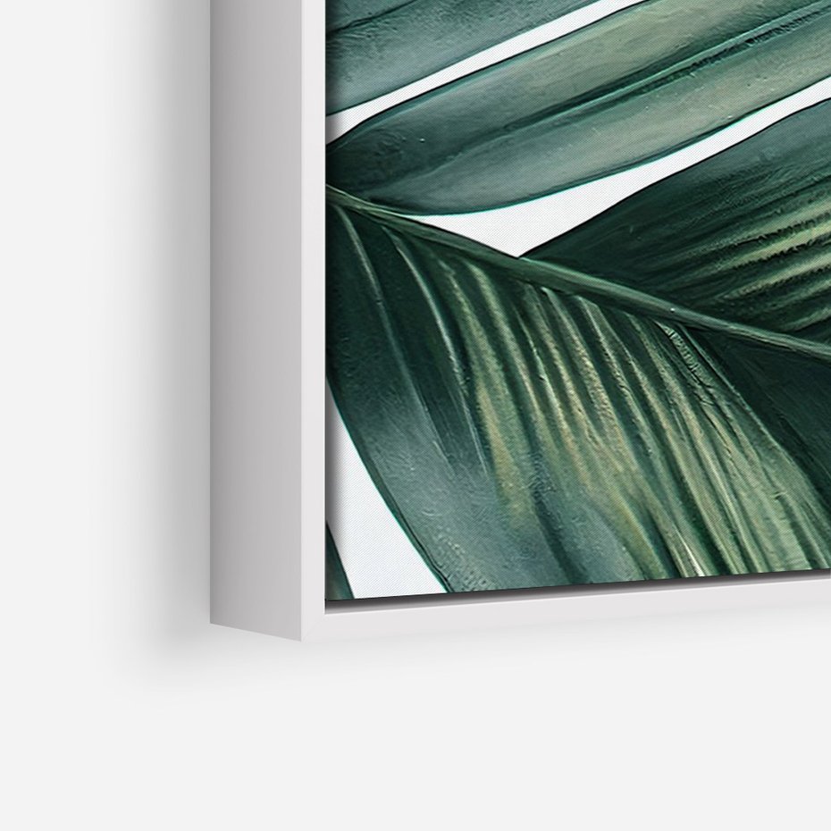 Obraz w ramie 70x100 - Ruchome liście czasu - liście palmy, tropikalne - rama biała