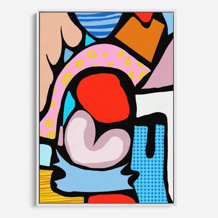 Obraz w ramie 70x100 - Czarny Komiks - abstrakcyjne formy, komiksowy styl - rama biała