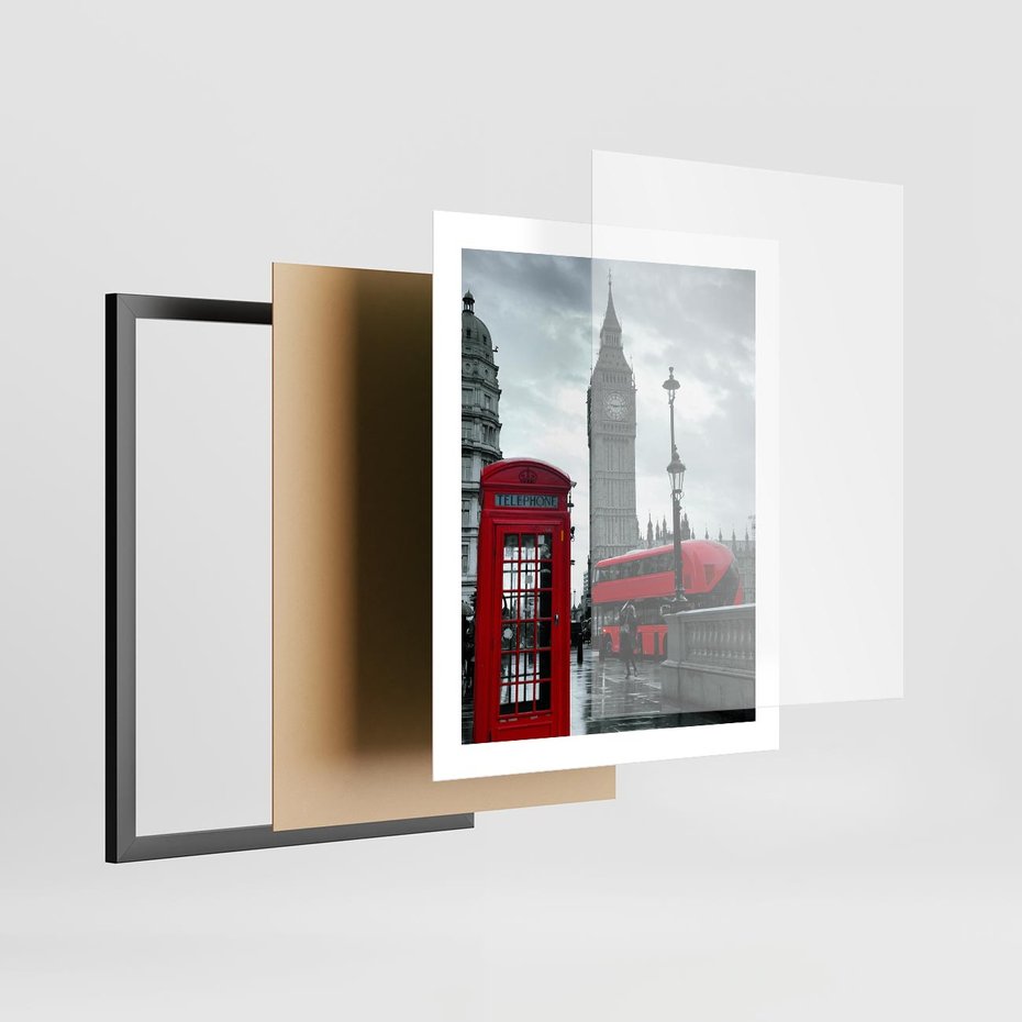 Plakat w ramie 40x50 - Uliczka z charakterystyczną budką w Londynie - Londyn, budka - rama czarna