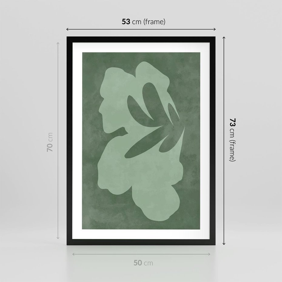 Plakat w ramie 50x70 - Kształty Zieleni - abstrakcyjny kształt, zielony plakat - rama czarna