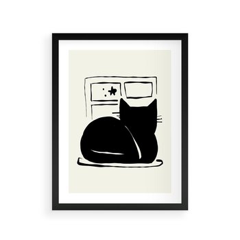 Plakat w ramie 40x50 - Czarny Kot: Prosta Elegancja - grafika, minimalizm - rama czarna