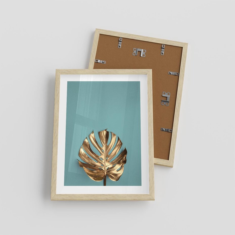 Plakat w ramie 30x40 - Piękno Natury - złote, liście - rama drewno