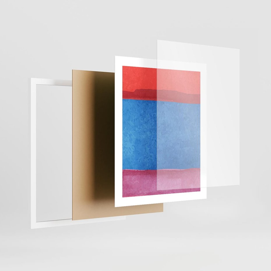 Plakat w ramie 40x50 - Migocące Formy - kolorowe akwarelowe pasy, odcienie czerwień - rama biała