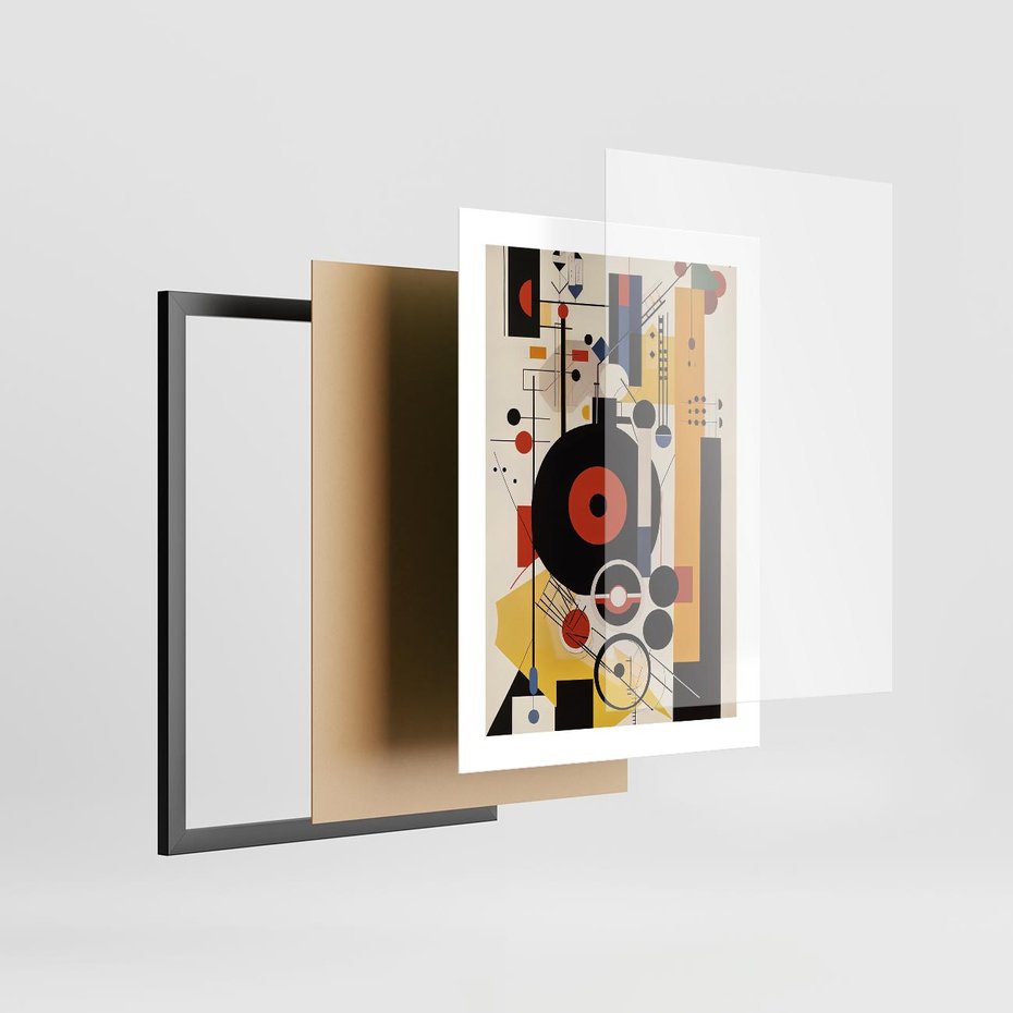 Plakat w ramie 30x40 - Wnętrza Refleksyjnego Światła - modernistyczny obraz, styl bauhaus - rama czarna