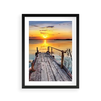 Plakat w ramie 30x40 - Zachód nad jeziorem z pomostem - pomost, jezioro - rama czarna
