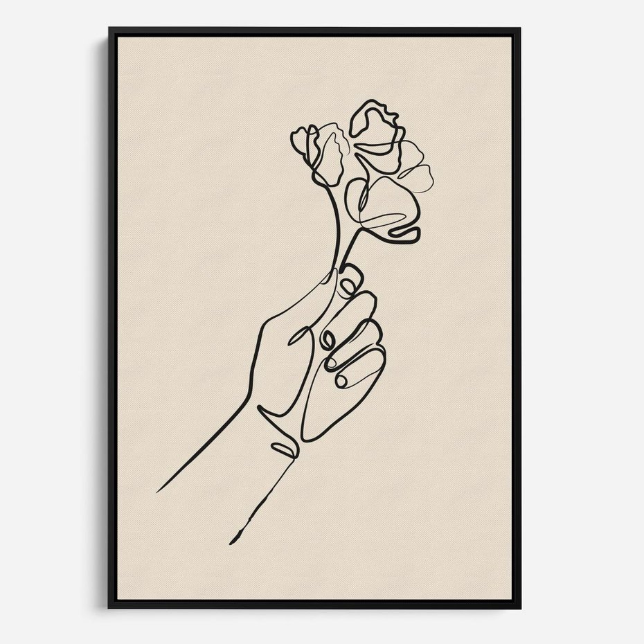 Obraz w ramie 70x100 - Szkic Kwiatu - kwiat w dłoni, szkic - rama czarna