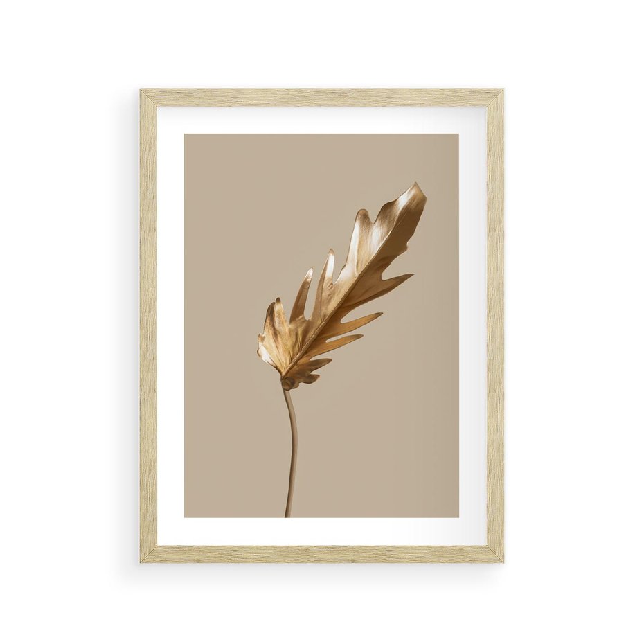 Plakat w ramie 30x40 - Piękno w Detalu - złoty, liść - rama drewno