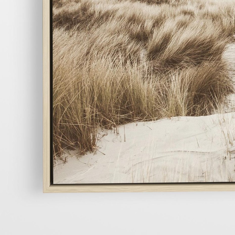 Obraz w ramie 100x70 - Nadmorskie Wydmy - fotografia, kolory sepii - rama drewno