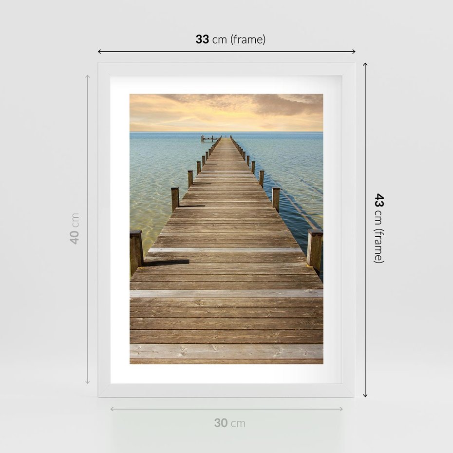 Plakat w ramie 30x40 - Pomost ku morzu - pomost, morze - rama biała
