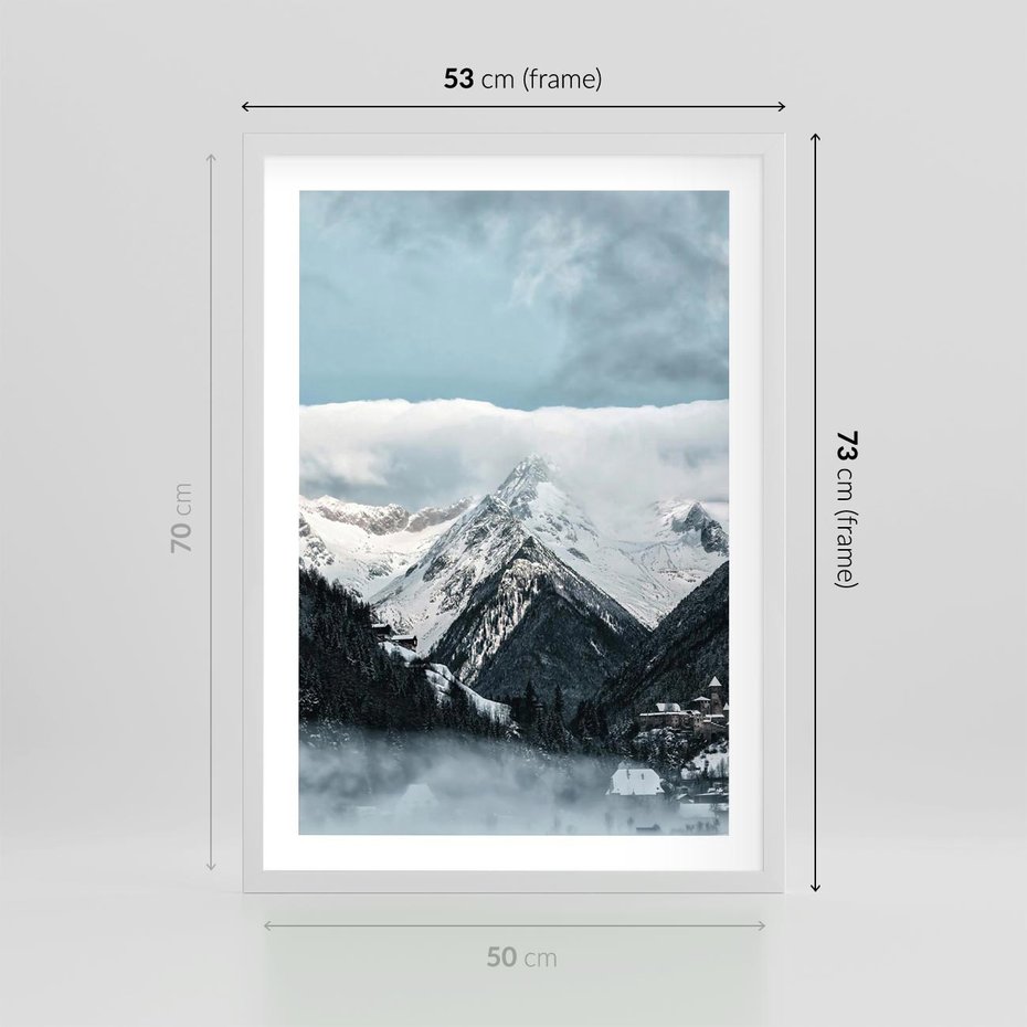 Plakat w ramie 50x70 - Magia Zimy w Górach - góry, śnieg - rama biała