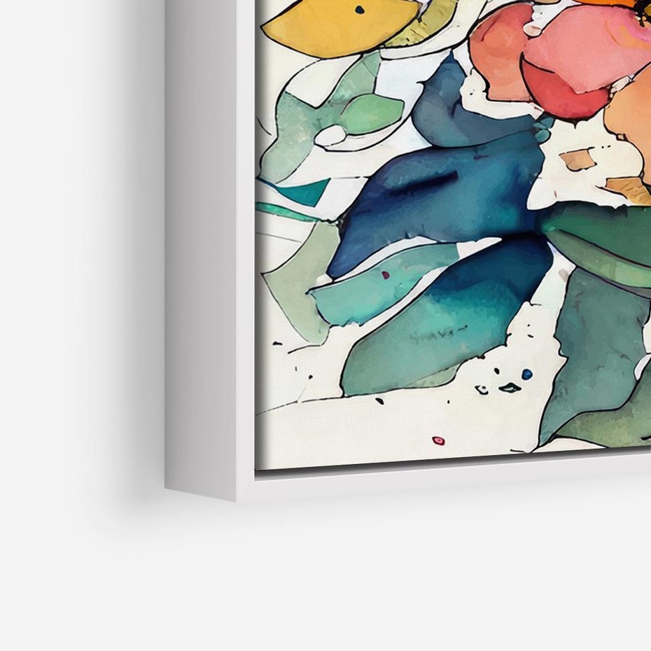 Obraz w ramie 120x80 - Kwiatowy Impuls Kolorów - abstrakcyjne kolorowe kwiaty, szkic - rama biała