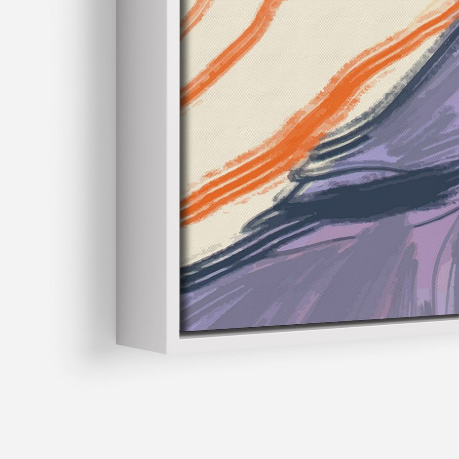 Obraz w ramie 70x100 - Pokreślony Świat - abstrakcyjne formy, odcienie pomarańczu i fioletu - rama biała