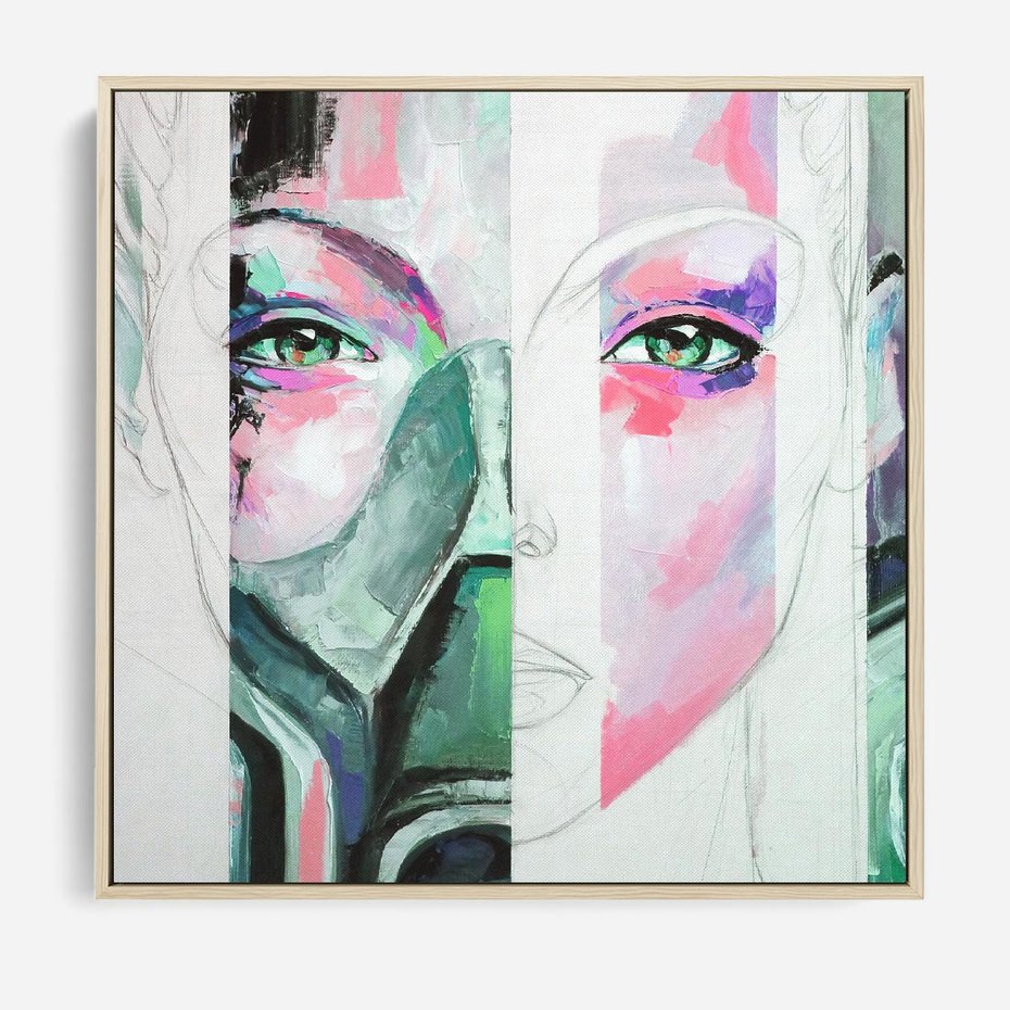 Obraz w ramie 80x80 - Niezakończona Piękność - abstrakcyjny obraz olejny, portret kobiety - rama drewno