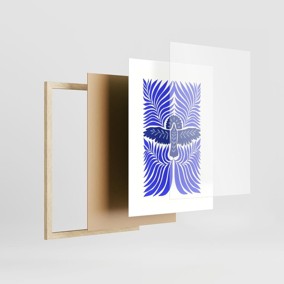 Plakat w ramie 30x40 - Etniczne Rekwizyty - etniczne roślinne wzory, granat - rama drewno