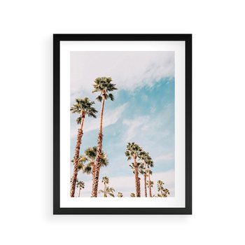 Plakat w ramie 30x40 - Tropikalna Sielskość: Palmy i Błękitne Niebo - palmy na tle błękitnego nieba - rama czarna